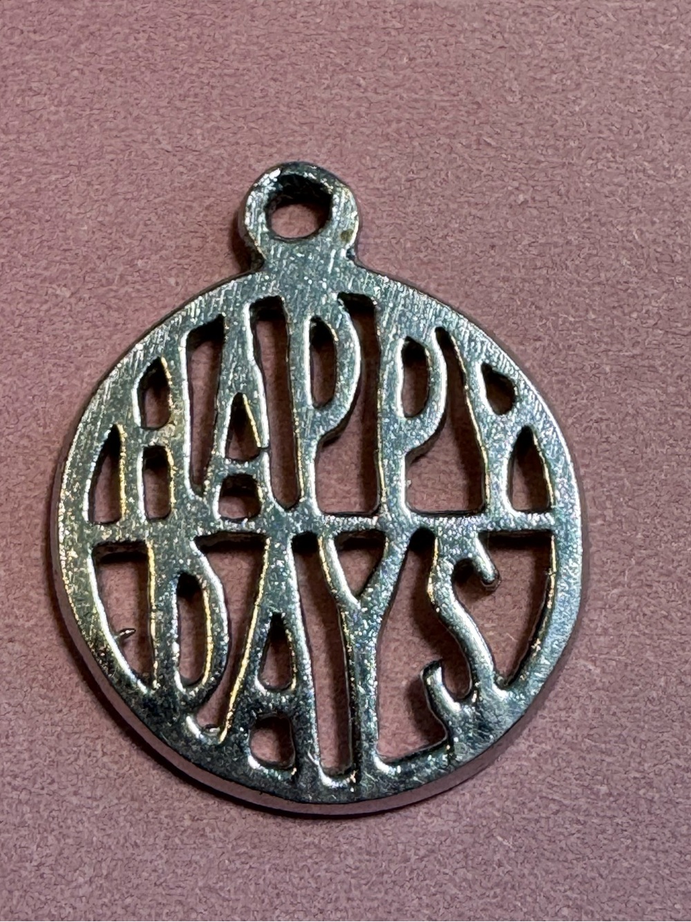 Vintage SIGGA "Happy Days" Cutout Round Charm Pendant Silver Tone